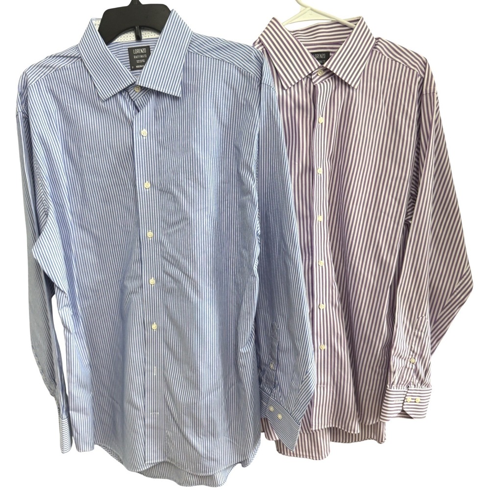 Lot of 2 Lorenzo Raffinato Men 17 34-35 Modern Fit Striped Dress Shirts - Picture 1 of 8